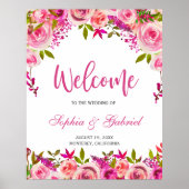 Fuchsia Pink Floral Wedding Welcome Poster (Voorkant)