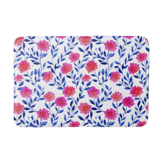 Fuchsia Pink Flower Blossoms Watercolor Botanical Badmat (Voorkant)