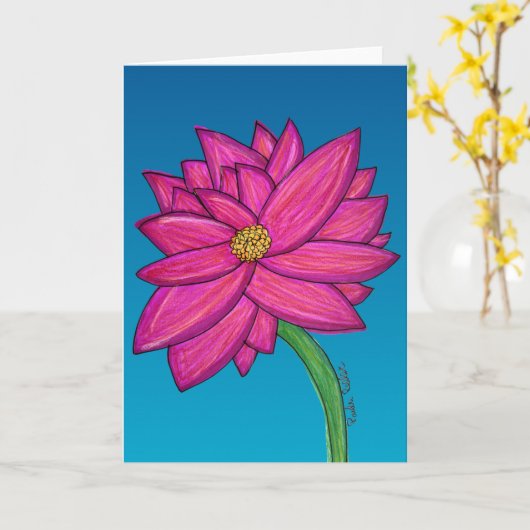 Fuchsia Pink Flower with blue background Kaart (Gele Bloem)