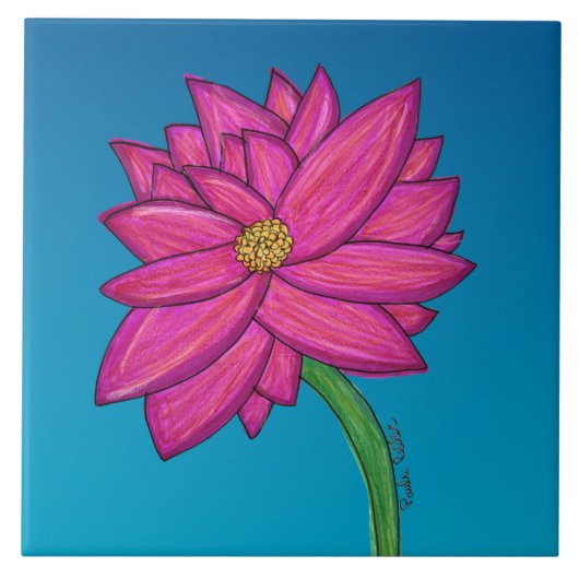 Fuchsia Pink Flower with blue background Tegeltje (Voorkant)