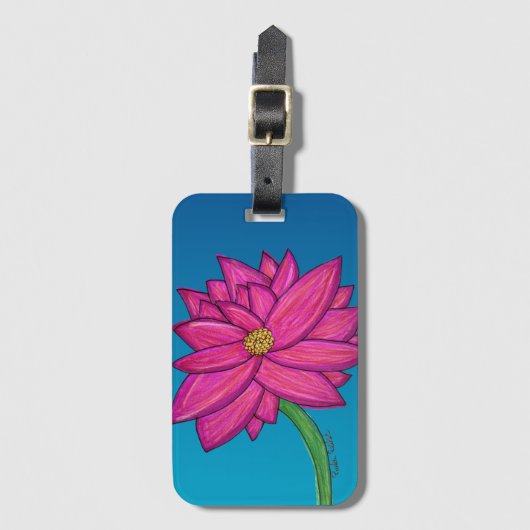 Fuchsia Pink Flower with blue background Tote Bagagelabel (Voorkant (verticaal))