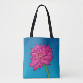 Fuchsia Pink Flower with blue background Tote Tote Bag