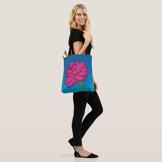 Fuchsia Pink Flower with blue background Tote Tote Bag (Op model)