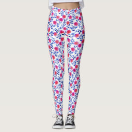 Fuchsia Pink Flowers Watercolor Floral Stylish Leggings