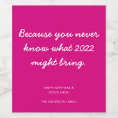 Fuchsia Pink Fun weet niet wat 2022 kan opleveren Wijn Etiket (Enkel label)