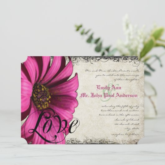 Fuchsia Pink Gerber Daisy Wedding Kaart (Staand voorkant)