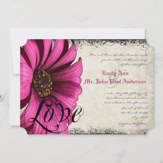 Fuchsia Pink Gerber Daisy Wedding Kaart (Voorkant)