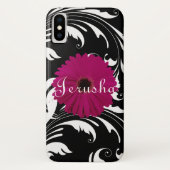 Fuchsia Pink Gerbera Daisy Black/White Swirl Girly Case-Mate iPhone Case (Achterkant)