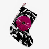 Fuchsia Pink Gerbera Daisy Black/White Swirl Girly Kleine Kerstsok (Voorkant (Hangend))