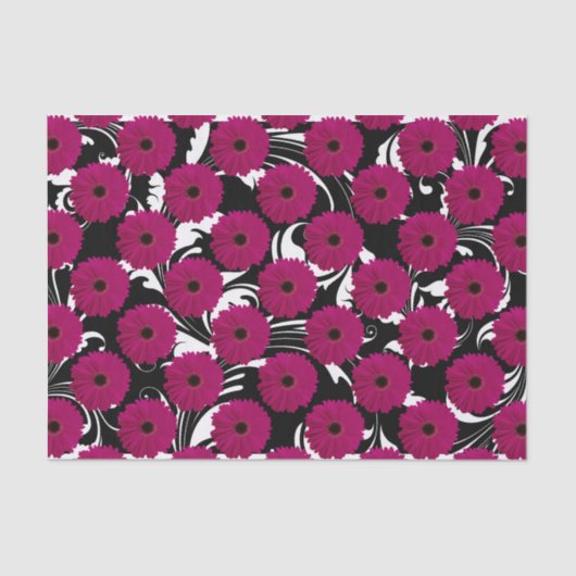 Fuchsia Pink Gerbera Daisy Black/White Swirl Girly Tissuepapier (Voorkant)
