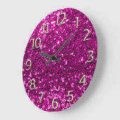 Fuchsia Pink Glitter Arabic Numbers Champaigne Grote Klok (Hoek)