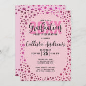 Fuchsia Pink Glitter Confetti Border Afstuderen Kaart (Voorkant / Achterkant)