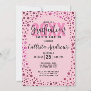 Fuchsia Pink Glitter Confetti Border Afstuderen Kaart