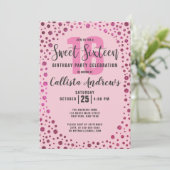 Fuchsia Pink Glitter Confetti Border Sweet 16 Kaart (Staand voorkant)