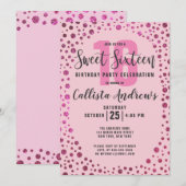 Fuchsia Pink Glitter Confetti Border Sweet 16 Kaart (Voorkant / Achterkant)