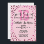 Fuchsia Pink Glitter Confetti Border Sweet 16 Kaart<br><div class="desc">Deze kleine, eenvoudige, moderne, liefdevolle uitnodiging voor zestien verjaardagsfeestjes is perfect voor je speciale dag. Het is voorzien van faux met een dunne zuurstofzuiger roze glittercirkel met een ronde ovale rand boven op een roze blauwe achtergrond. Het is meisje, elegant, chic, uniek en trendy. ***BELANGRIJKE NOTA VAN HET ONTWERP: Voor...</div>