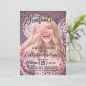 Fuchsia Pink Glitter Confetti Photo Afstuderen Kaart (Staand voorkant)