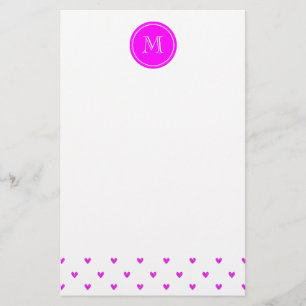 Fuchsia Pink Glitter Hearts met Monogram Briefpapier