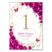 Fuchsia Pink Gold Floral Quinceanera Kaart (Achterkant)