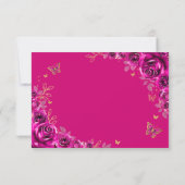 Fuchsia Pink Gold Floral Quinceanera Reply RSVP Kaartje (Achterkant)