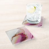 Fuchsia Pink Gold Infusie Glazen Onderzetter (Schuin)