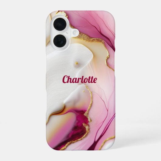 Fuchsia Pink Gold iPhone 16 Hoesje (Achterkant)