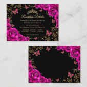Fuchsia Pink Gold Quinceanera Reception Details Informatiekaartje (Voorkant / Achterkant)