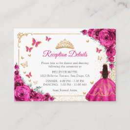 Fuchsia Pink Gold Quinceanera Reception Details Informatiekaartje