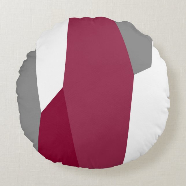 Fuchsia Pink Grey and White Rond Kussen (Voorkant)