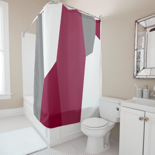 Fuchsia Pink Grey and White Shower Curtain Douchegordijn (In situ)