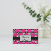 Fuchsia Pink Grey Parisian Damask Grafisch Visitekaartje (Staand voorkant)