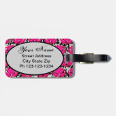 Fuchsia Pink Grey Parisian Damask Monogram Bagagelabel (Achterkant horizontaal)