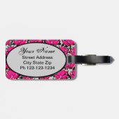 Fuchsia Pink Grey Parisian Damask Monogram Bagagelabel (Achterkant horizontaal)