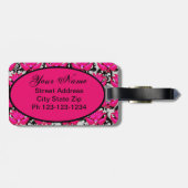 Fuchsia Pink Grey Parisian Damask Monogram Bagagelabel (Achterkant horizontaal)