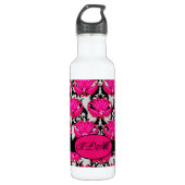 Fuchsia Pink Grey Parisian Damask Monogram Waterfles (Voorkant)