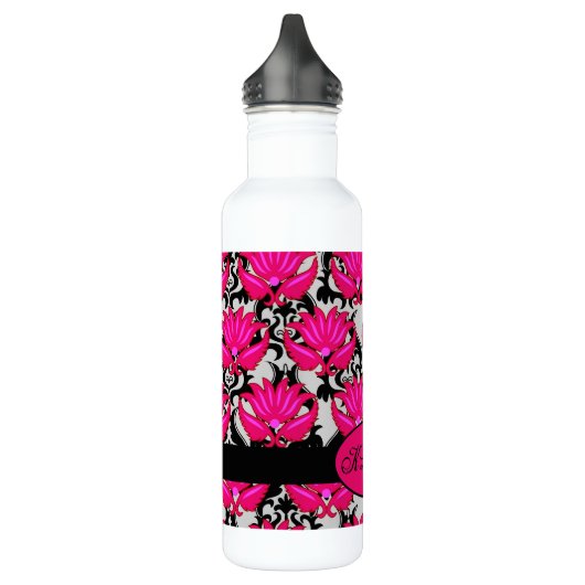 Fuchsia Pink Grey Parisian Damask Monogram Waterfles (Links)