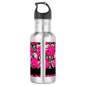 Fuchsia Pink Grey Parisian Damask Monogram Waterfles (Achterkant)