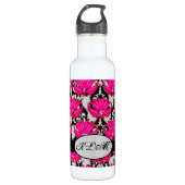 Fuchsia Pink Grey Parisian Damask Monogram Waterfles (Voorkant)