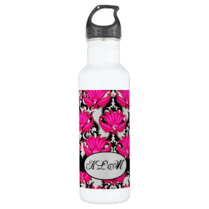 Fuchsia Pink Grey Parisian Damask Monogram Waterfles