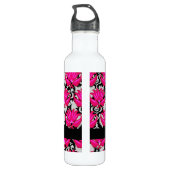 Fuchsia Pink Grey Parisian Damask Monogram Waterfles (Achterkant)