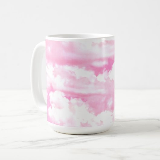 Fuchsia Pink Happy Clouds-decor Koffiemok (Voorkant links)