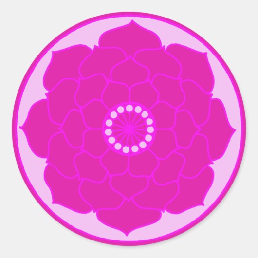 Fuchsia Pink Lotus Mandala Ronde Sticker (Voorkant)