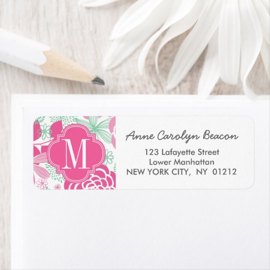 Fuchsia Pink Mint Green Girly Floral Etiket (Insitu)