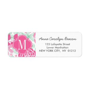 Fuchsia Pink Mint Green Girly Floral Etiket