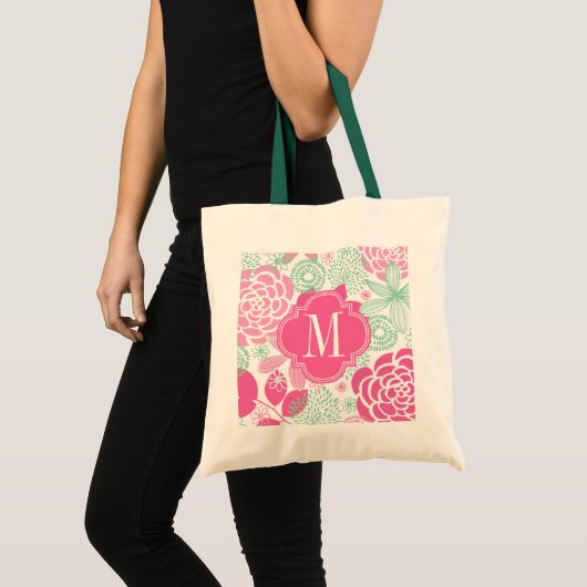 Fuchsia Pink Mint Green Girly Floral Tote Bag (Voorkant (product))