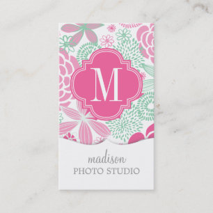 Fuchsia Pink Mint Green Girly Floral Visitekaartje