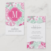 Fuchsia Pink Mint Green Girly Floral Visitekaartje (Voorkant / Achterkant)