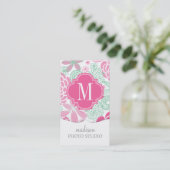 Fuchsia Pink Mint Green Girly Floral Visitekaartje (Staand voorkant)