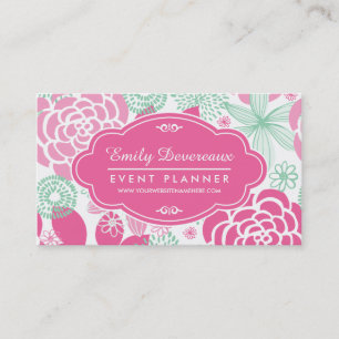Fuchsia Pink Mint Green Girly Floral Visitekaartje