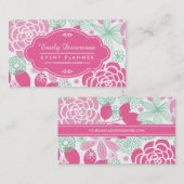 Fuchsia Pink Mint Green Girly Floral Visitekaartje (Voorkant / Achterkant)